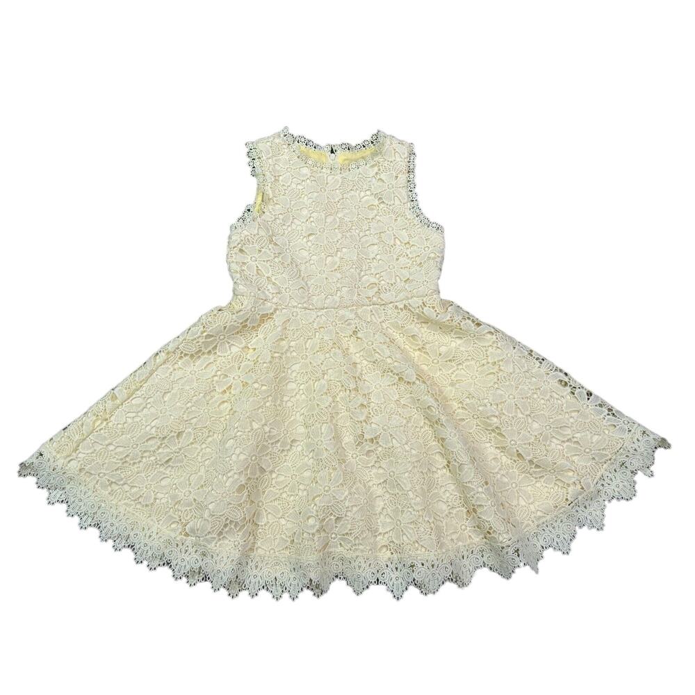 Rare Editions - Yellow Crochet A-Line Skater Dress - Girls Size 6
